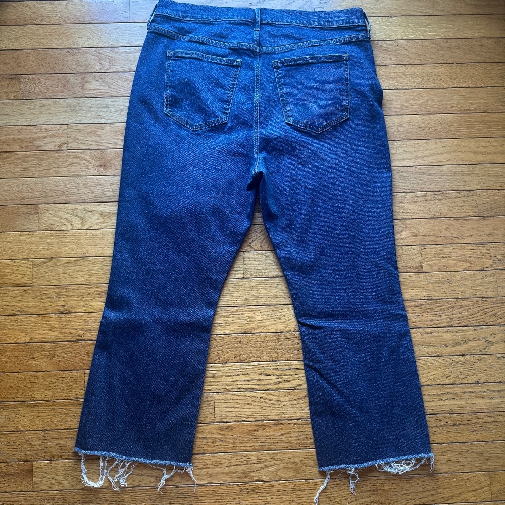 GAP Kick Fit High Rise Jeans 18R | Dark Wash Cropped Flare Raw Hem Denim